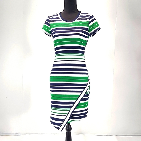 Almost Famous Bodycon short sleeves stripped summer dress Size: M - Picture 1 of 5